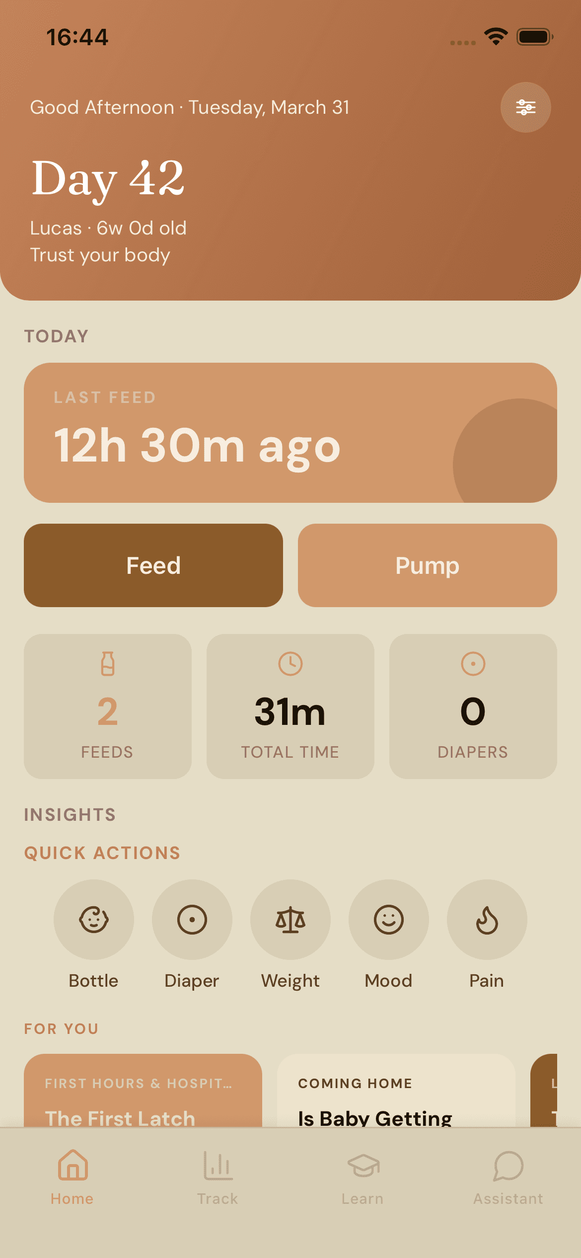 Milkie app - daily breastfeeding dashboard